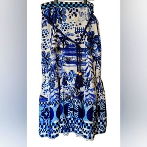 NWOT House Of Harlow 1960 Linen Blend Tropical Floral Tiered Maxi Skirt Size M